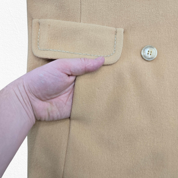 Vintage 60s Davis of Boston Tan Camel Wool Double Breasted Mod Coat Size Medium - Picture 5 of 16